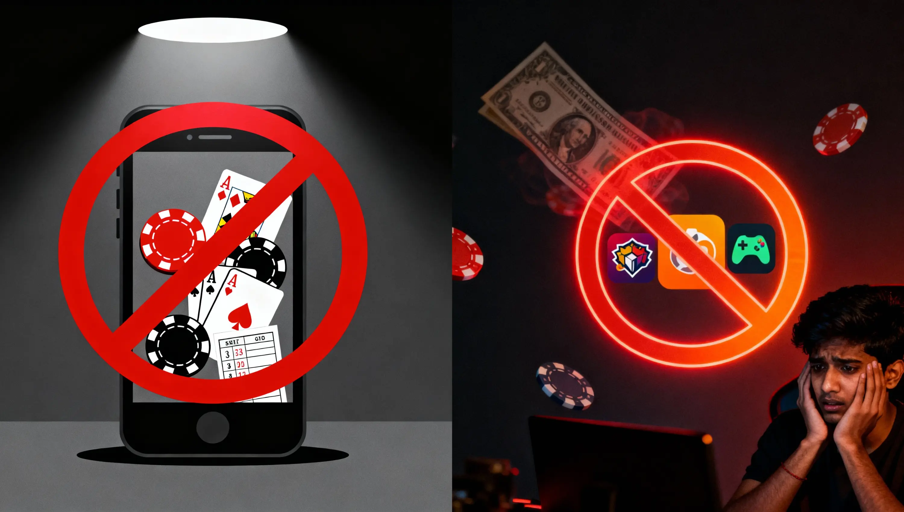 Ban/restriction on online poker, real money gaming apps, betting, gambling & fantasy gaming apps.